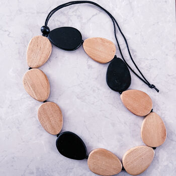 Statement Geometric Wooden Bead Necklace, 2 of 2