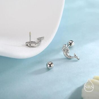Sterling Silver Tiny Mermaid Screw Back/ Flat Back / Stud Earrings, 5 of 12