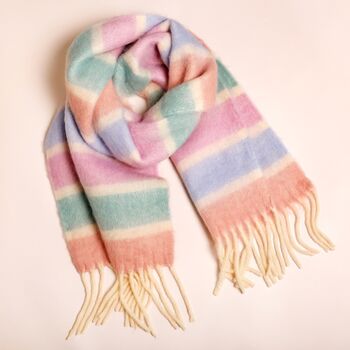 Pastel Stripe Cream Winter Scarf, 2 of 4