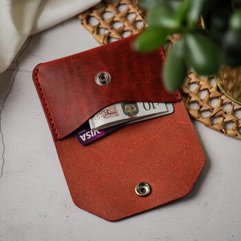 Personalised Handmade Red Leather Wallet Press Stud, 4 of 7