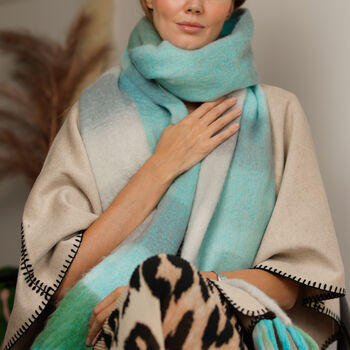 Soft Mint And Sky Checked Scarf, 2 of 7