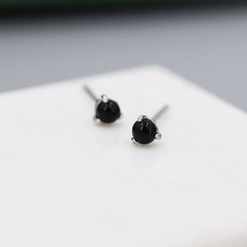 Natural Black Onyx Stud Earrings In Sterling Silver, 6 of 12