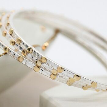 Silver And Gold Plated Studded Triple Bangle Set, 2 of 3