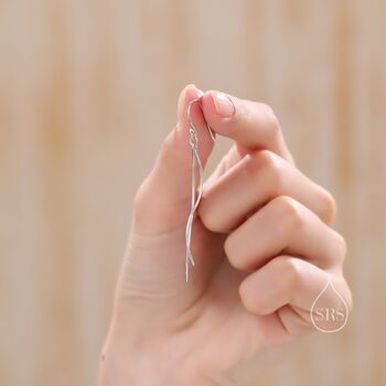 Sterling Silver Minimalist Wave Ear Wire Drop Earrings, 7 of 11
