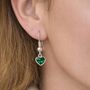 May Heart Birthstone Sterling Silver Earrings Emerald, thumbnail 3 of 5