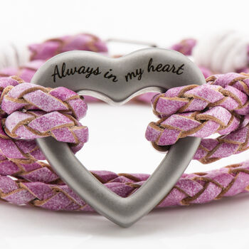 Custom Pink Leather Remembrance Bracelet For Women With Silver Heart Urn, 2 of 9