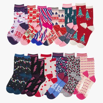 12 Day Christmas Advent Calendar Graphic Prints Bamboo Socks Women's, 2 of 3