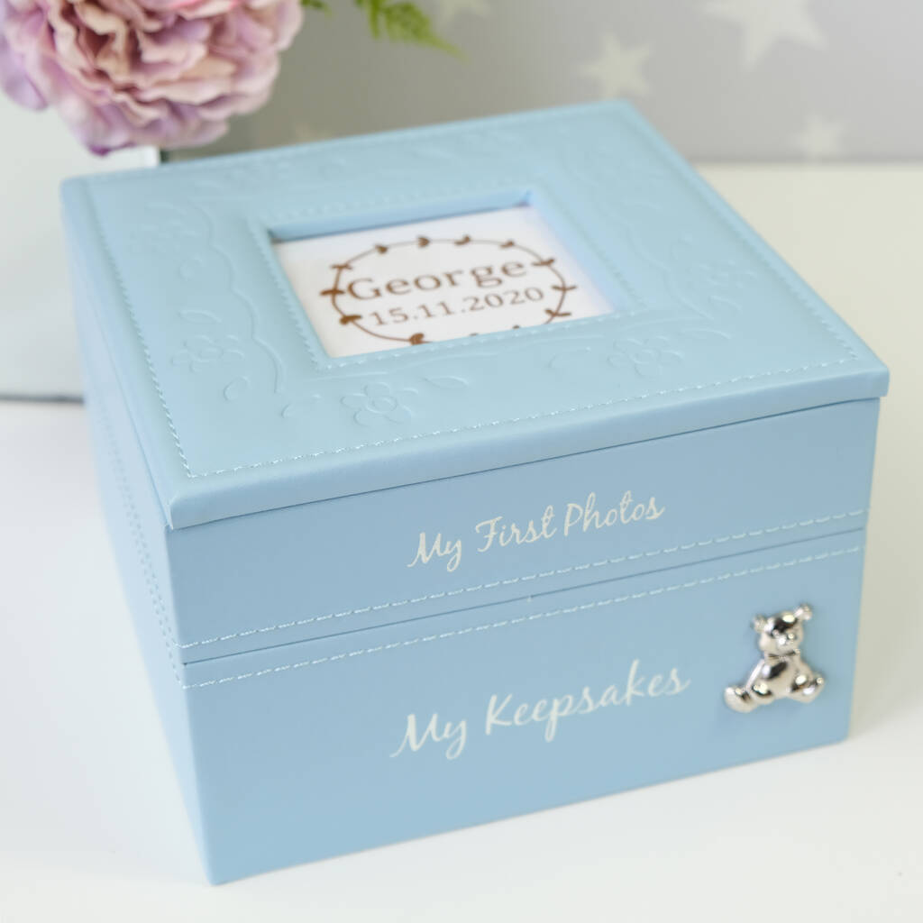 Personalised Baby Keepsake And Photo Box In Blue, 1 of 11