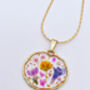 Pressed Flowers Round Necklace Pendant Small Hand Made, thumbnail 2 of 10