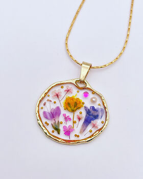 Pressed Flowers Round Necklace Pendant Small Hand Made, 2 of 10