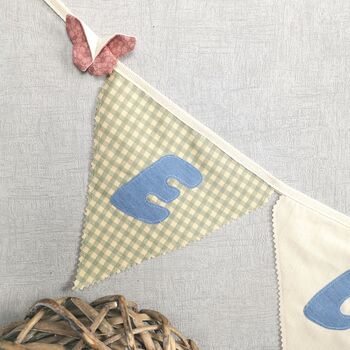 Bunting Vintage Style, Gingham Green Creams Blue, 5 of 8