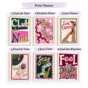 Set Of Six Music Wall Art Prints – Retro Music Posters In Three Colour Options, 7 of 12