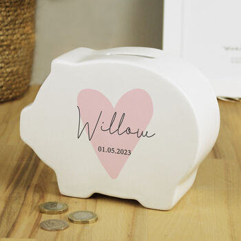 Personalised Pink Heart Ceramic Piggy Bank, 4 of 5