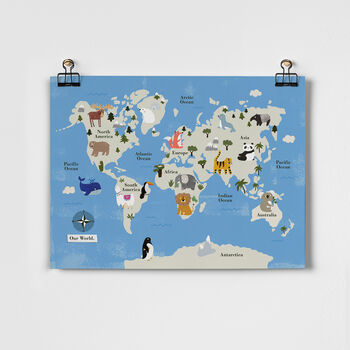 Far Away Lands Animal World Map Fine Art Print, 3 of 4