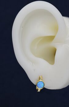 Sterling Silver Blue Opal Huggie Hoop Earrings, 10 of 11