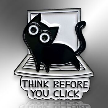 Think Before You Click Cat On Computer Enamel Pin Badge, 3 of 8