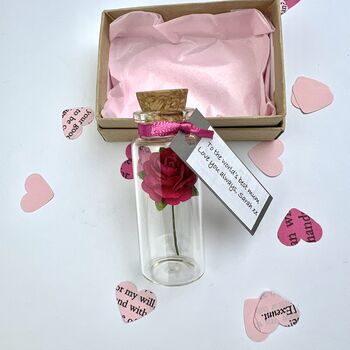 Tiny Pink Rose In A Bottle Personalised Mother’s Day Gift, 7 of 12