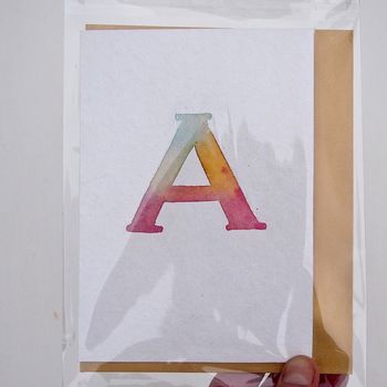 Handmade Watercolour Any Letter Initial Birthday Card, 4 of 10
