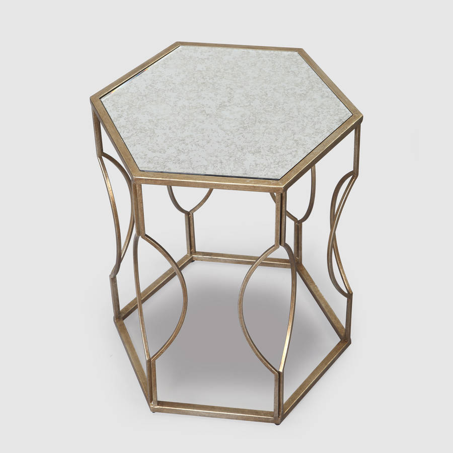 Silver Hexagonal Bedside Or Side Table Mirrored Top By Out There Silver Hexagonal Bedside Or Side Table Mirrored Top