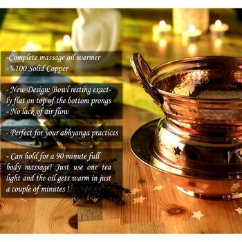 Solid Copper Ayurvedic Massage Oil Warmer Set, Handmade Copper Spa Accesories, 2 of 7