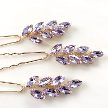Large Lilac Crystal Hair Pins, 2 of 6