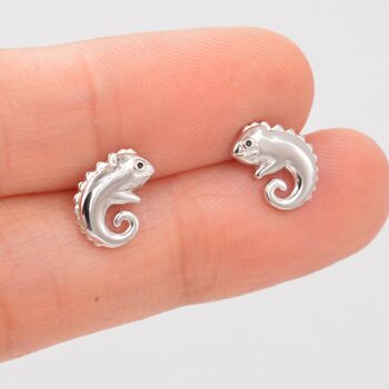 Sterling Silver Chameleon Stud Earrings, 3 of 8