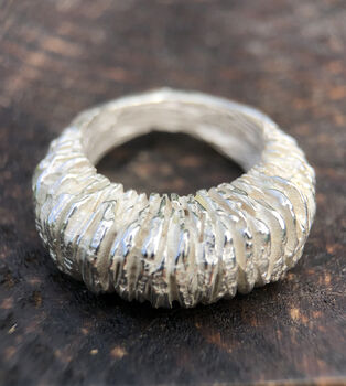 Large Hasselback Eco Sterling Silver Ring, 4 of 6