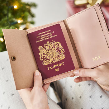 Personalised Blush Leather Passport Holder, 3 of 9