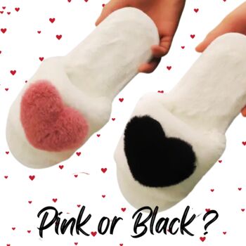 Slippers With Black Fluffy Heart Perfect Valentines Gift, 5 of 6