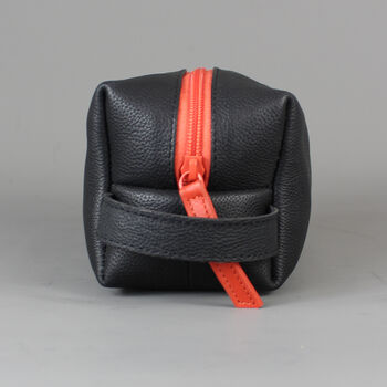 Black Leather Cosmetics Bag With Orange Zip, 7 of 8
