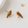 Gold Plated Enamel Robin Stud Earrings, thumbnail 5 of 6