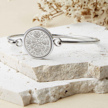 60th Birthday 1965 Sixpence Coin Bangle Bracelet, 2 of 10