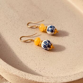 Blue And White Ceramic Floral Earrings, 2 of 4