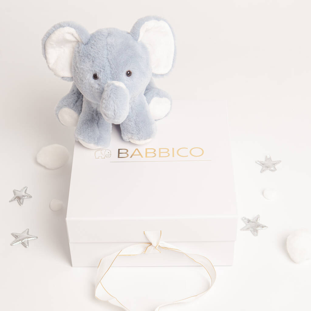 Gift Boxed Blue Soft Plush Elephant Toy, 1 of 4