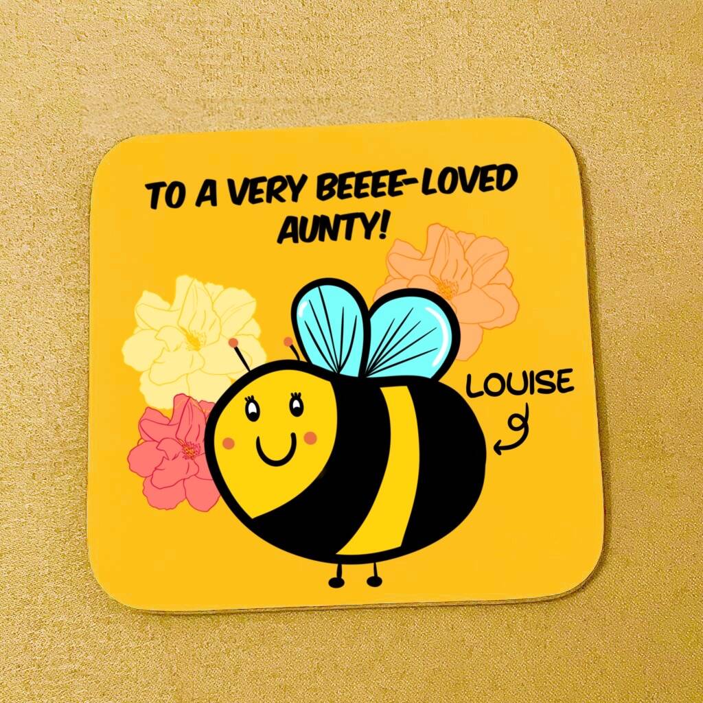 Personalised Bee Loved Aunty Coaster