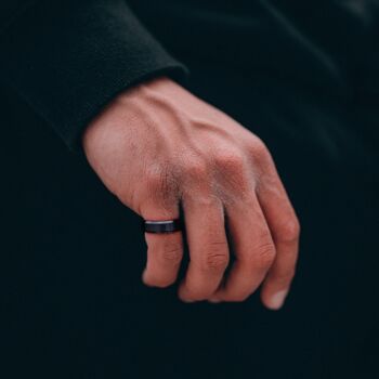 Mens Black Band Ring 8mm Brushed Black Steel Ring, 2 of 9