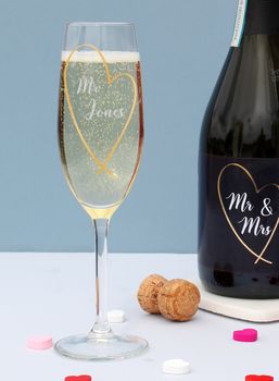 Mr And Mrs Personalised Prosecco Gift Set And Flutes, 2 of 3