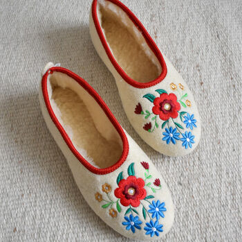 Cream Folk Wool Ballerina Slippers With Wool Lining, 8 of 8