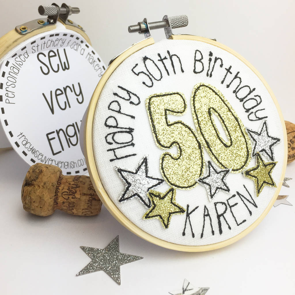 Personalised 50th Birthday Sparkle Embroidered Card, 1 of 6