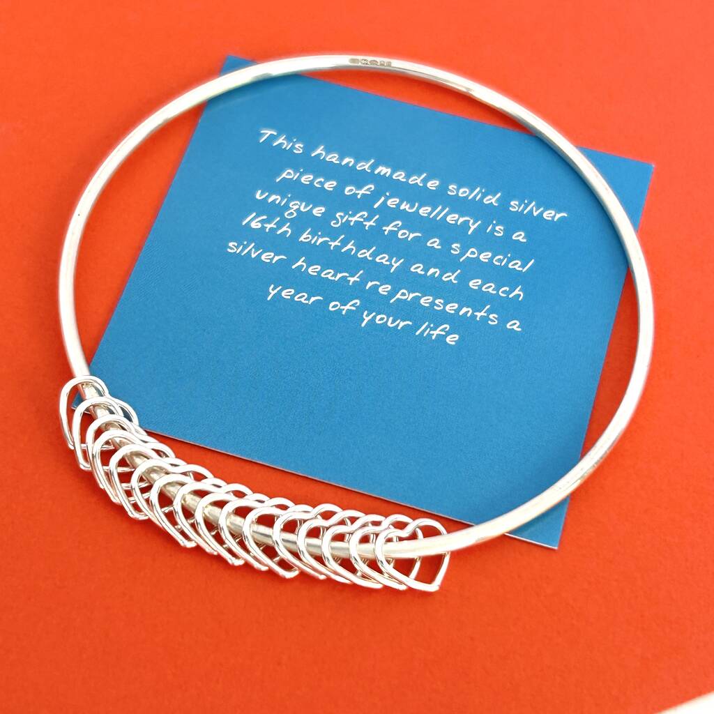 16th Birthday Handmade Silver Hearts Bangle, 1 of 9