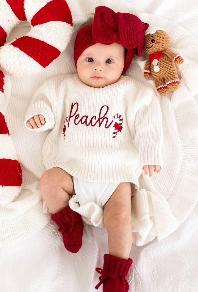 Christmas Personalised Embroidered Candy Cane Knitted Jumper, 1 of 10