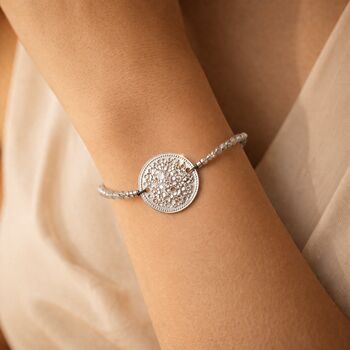 Silver Plated Filigree Disc And Navy Bead Bracelet, 6 of 7