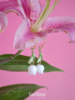 White Lily Of The Valley Dangle Earrings Base Metal Stainless Steel, 5 of 9
