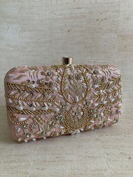 Pink Handcrafted Embroidered Rectangular Clutch Purse, 7 of 10