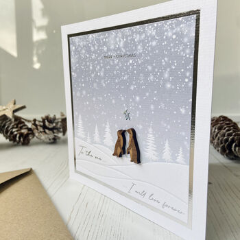 Penguin Couple Mistletoe Snowy Love Christmas Card, 5 of 10