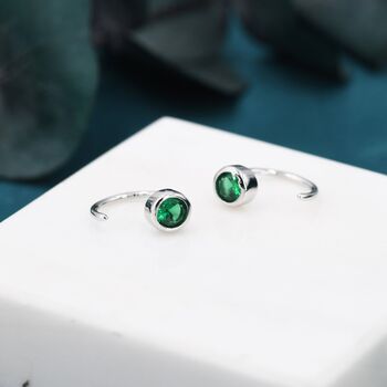 Emerald Green 4mm Cz Huggie Hoop Earrings, 4 of 11