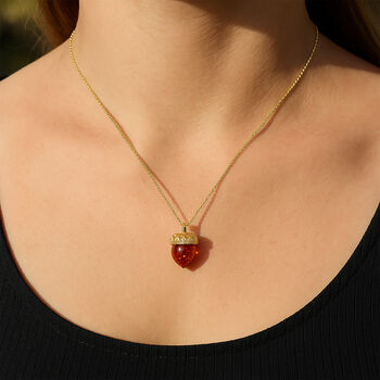 Personalised Gold Plated Sterling Silver Baltic Amber Acorn Necklace, 3 of 11