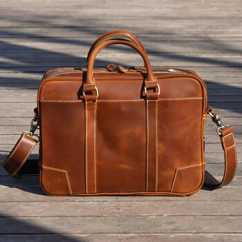 Genuine Leather Slim Laptop Bag, 2 of 6