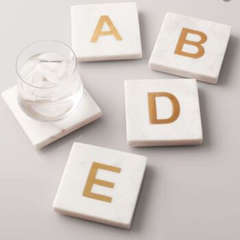 Alphabet Gold Initial Marble Coasters, 4 of 6