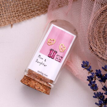 'Mum Daughter' Twin Hearts Earrings In Terrarium Bottle, 2 of 9
